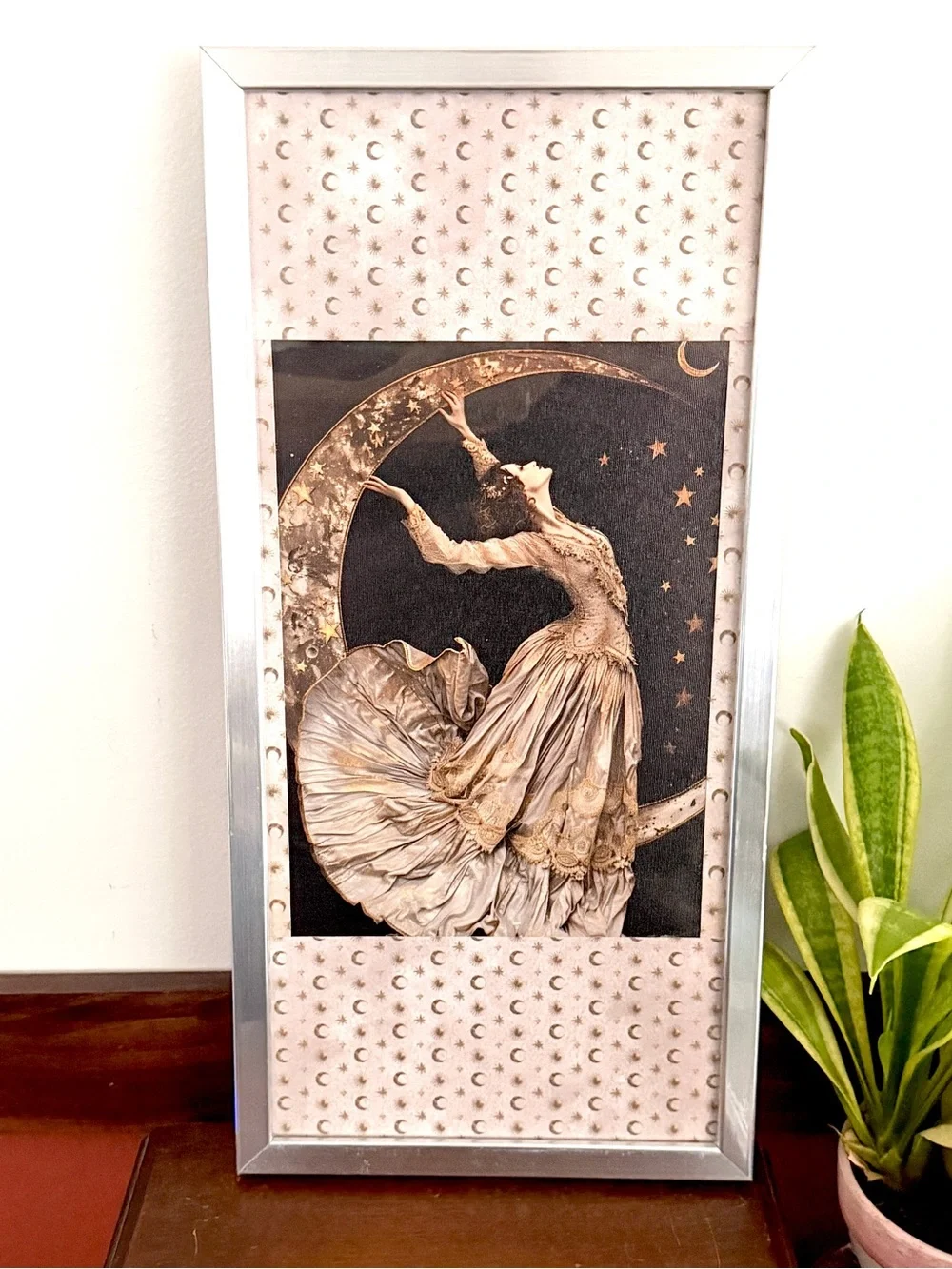 Celestial Moon Goddess Canvas Art Print Vintage Style Silver Framed Wall Art